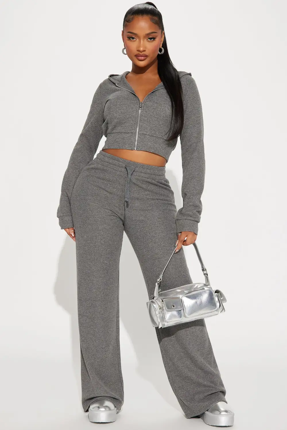 Thinking Of You Thermal Pant Set - Heather Grey