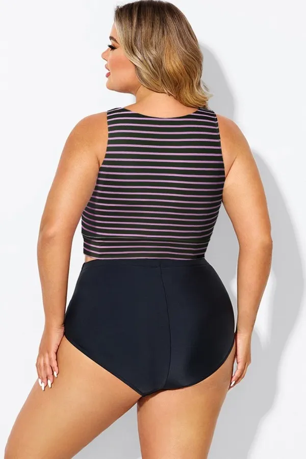 Black Grey Check Knotted Crop Bikini Top