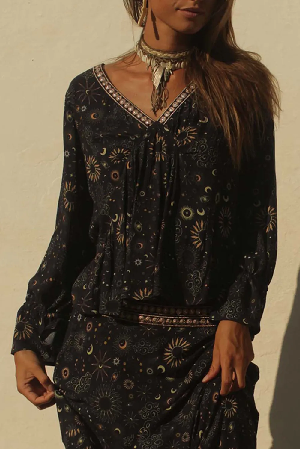Black Bohemian Print Maxi Skirt