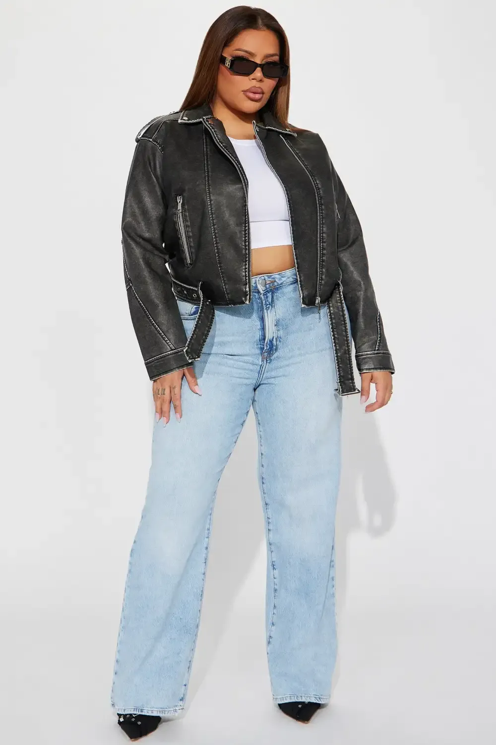 My Time Washed Faux Leather Moto Jacket - Charcoal