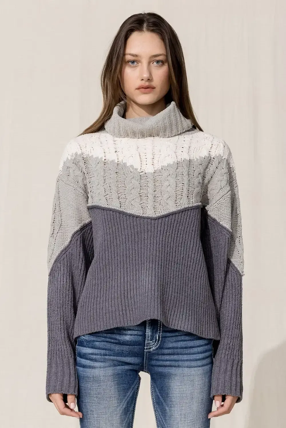 Color Blocked Turtleneck Sweater