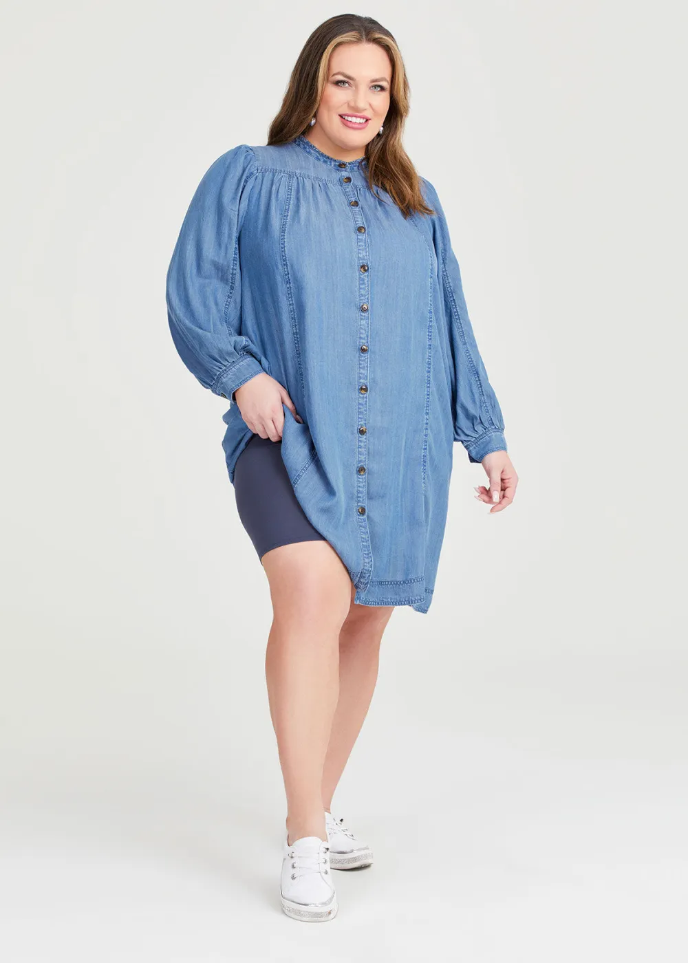 Chambray Button Thru Dress