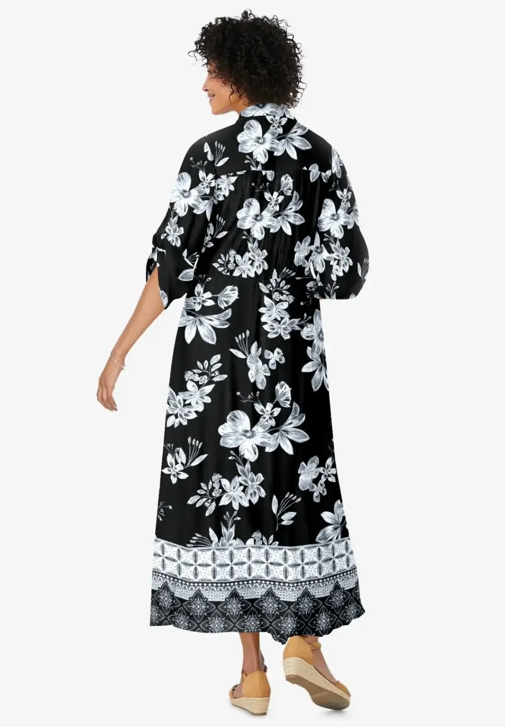 Roll-Tab Sleeve Crinkle Shirtdress