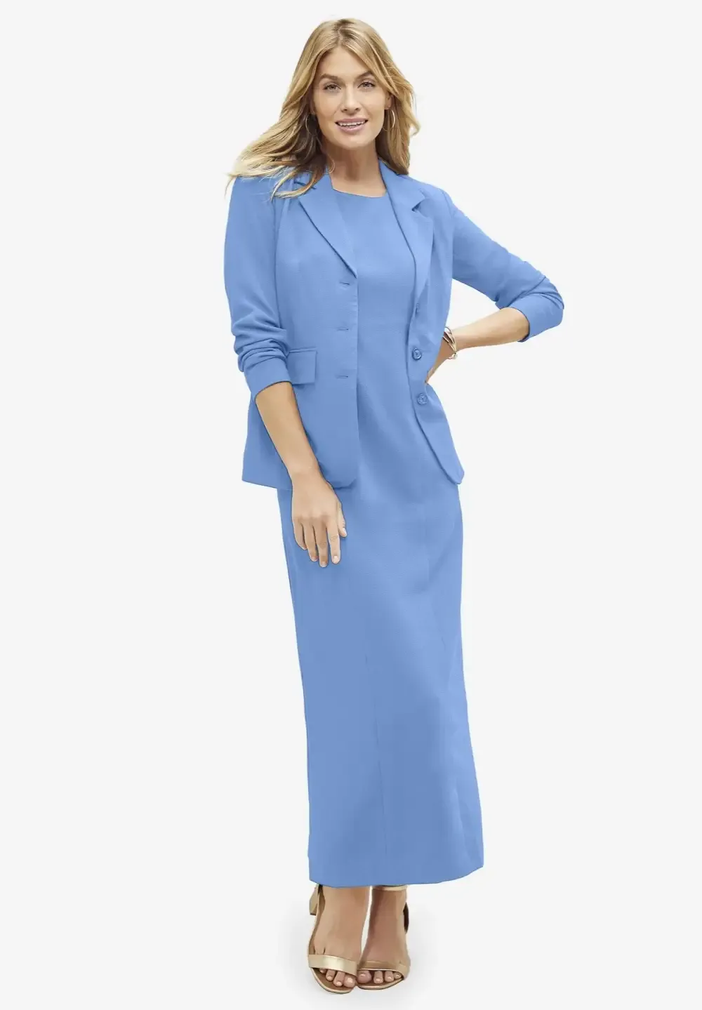 2-Piece Stretch Crepe Single-Breasted Maxi Jacket Dress