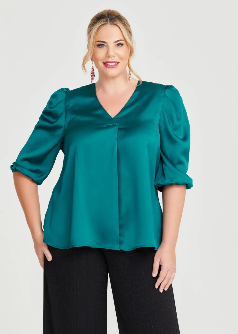 Satin Ruched Sleeve Top
