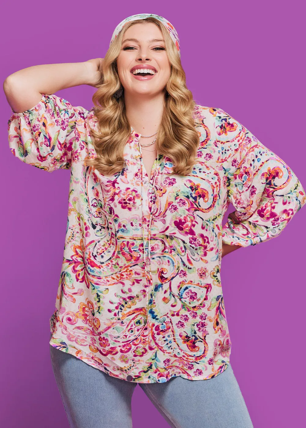 Natural Painterly Paisley Top