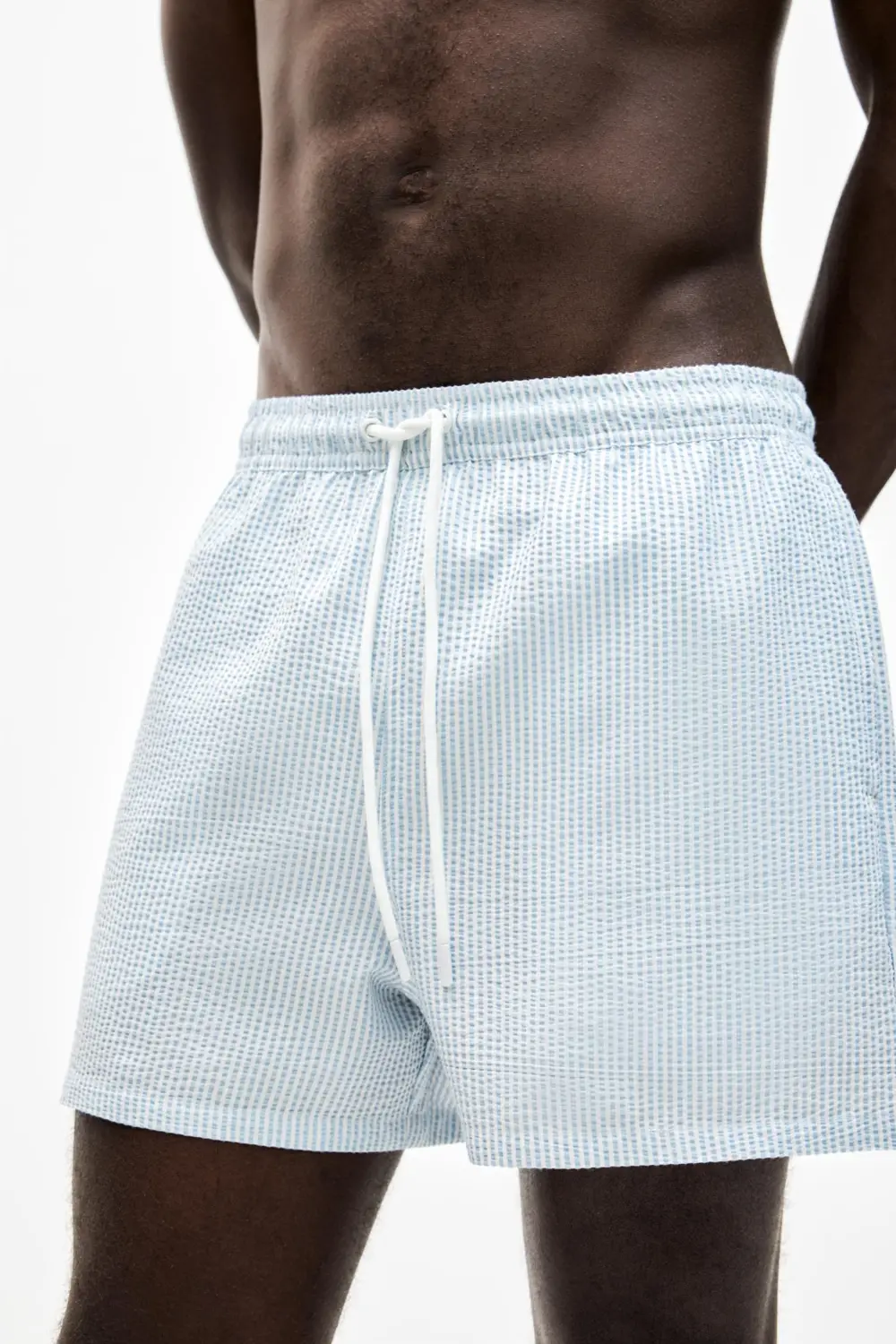 Striped seersucker swimming trunks