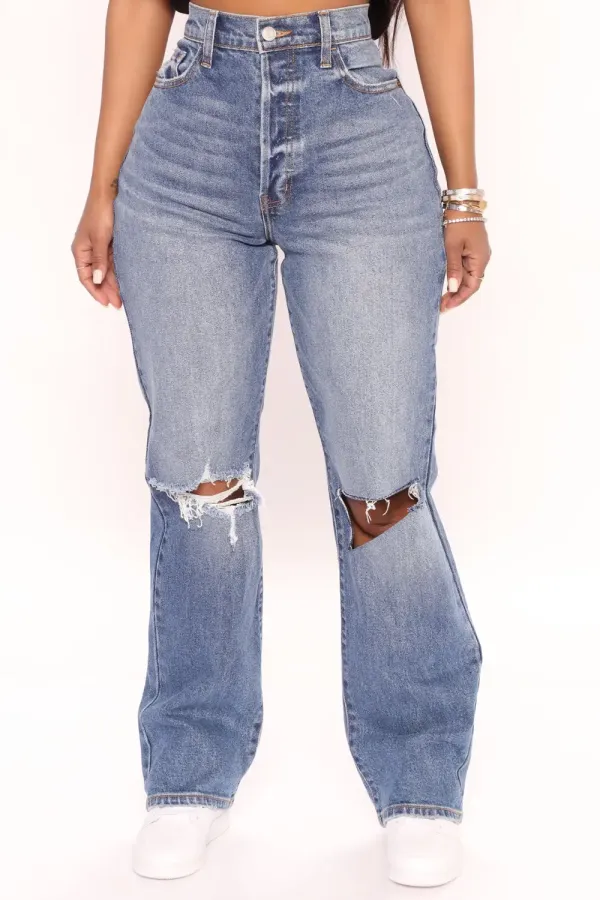 Cut Above The Rest Ripped Straight Leg Jeans - Medium Wash