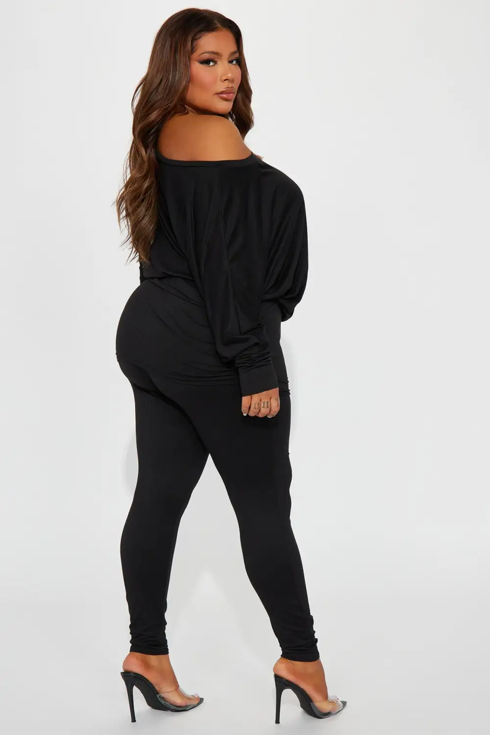 Camila Off Shoulder Legging Set - Black