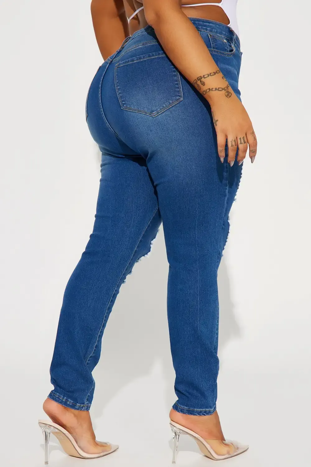 San Antonio Ripped Stretch Skinny Jeans - Medium Wash