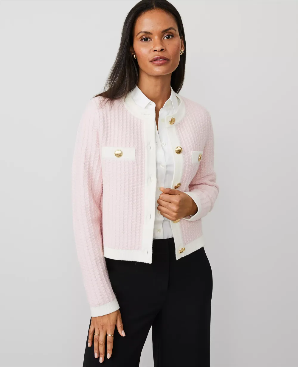 Textured-Stitch Sweater Jacket