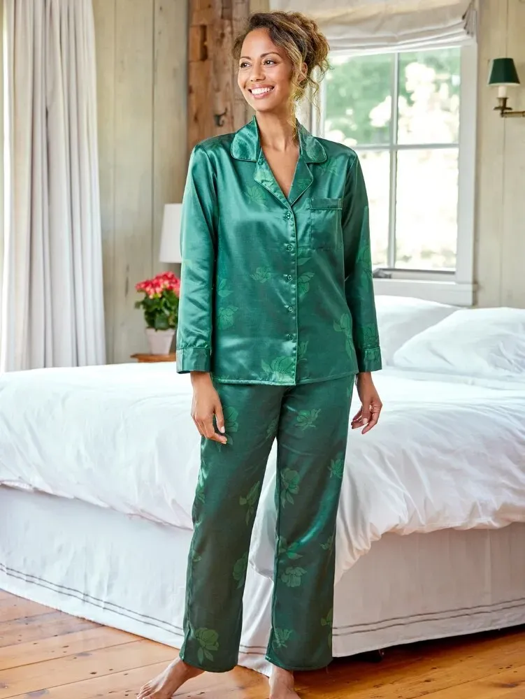 Women's Brushed-Back-Satin Orchid Pajamas