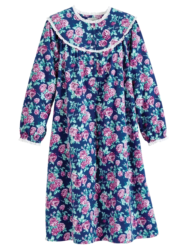 Lanz Nantucket Rose 44 Inch Flannel Nightgown