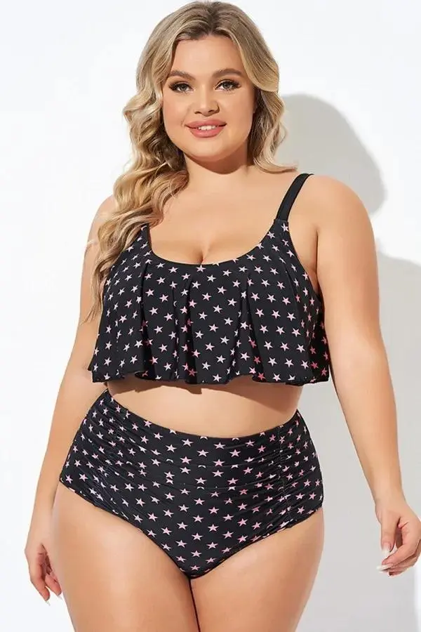 Star Pattern Ruffle Women Bikini Top