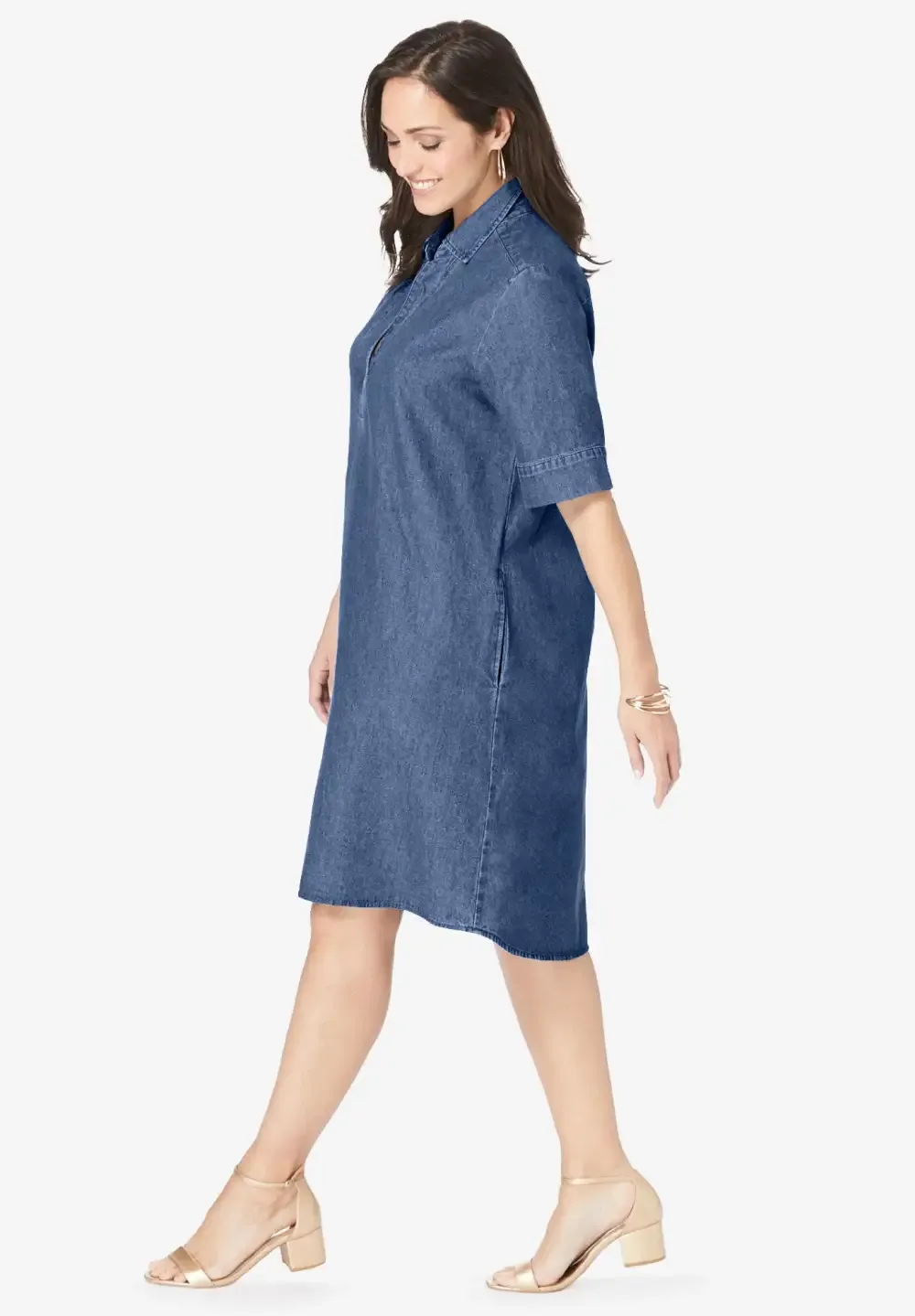 Cuff Sleeve Denim Shirtdress