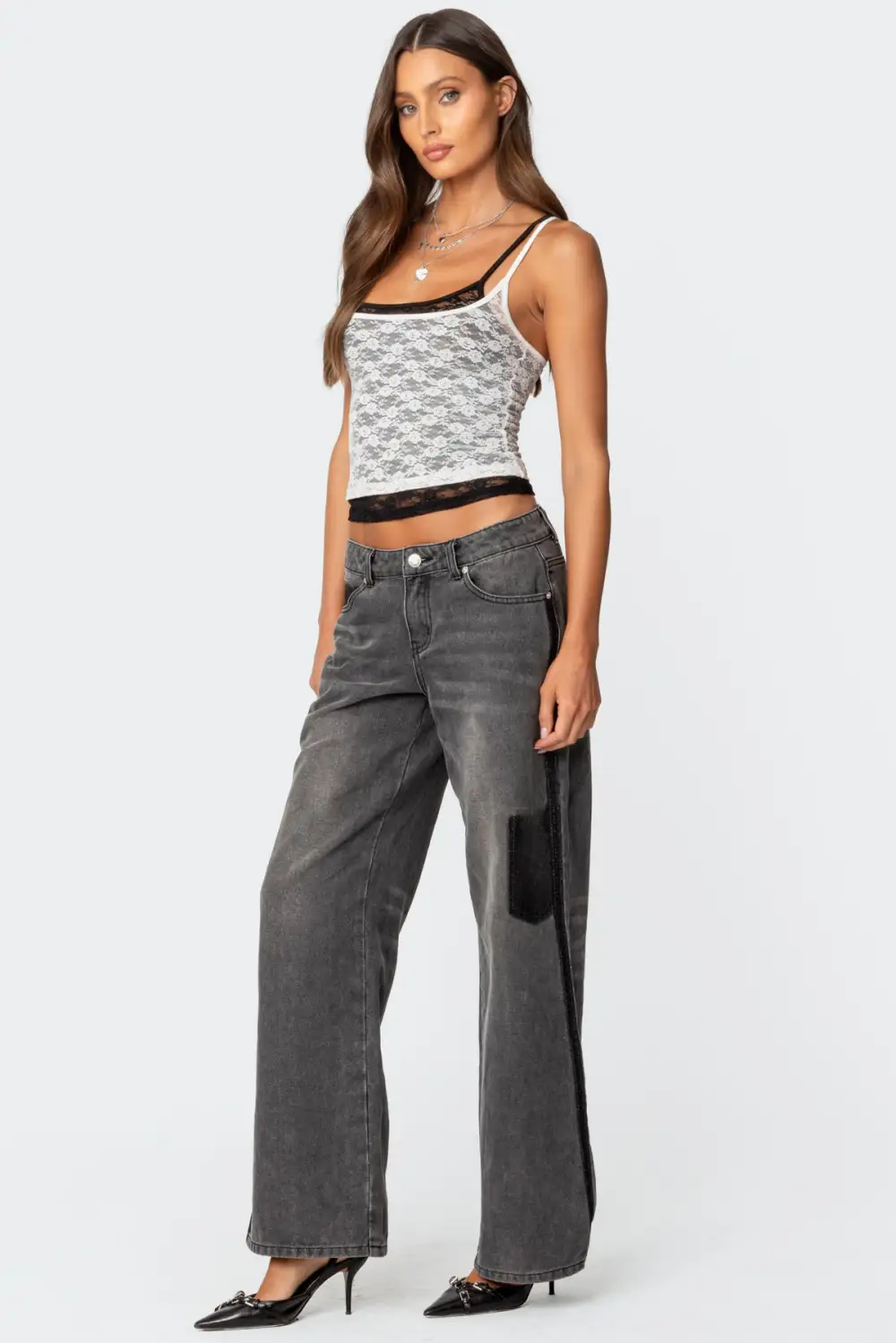 Contrast Pocket Washed Low Rise Jeans