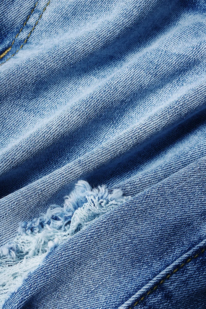 Wash Ripped Roll Hem High Rise Denim Shorts