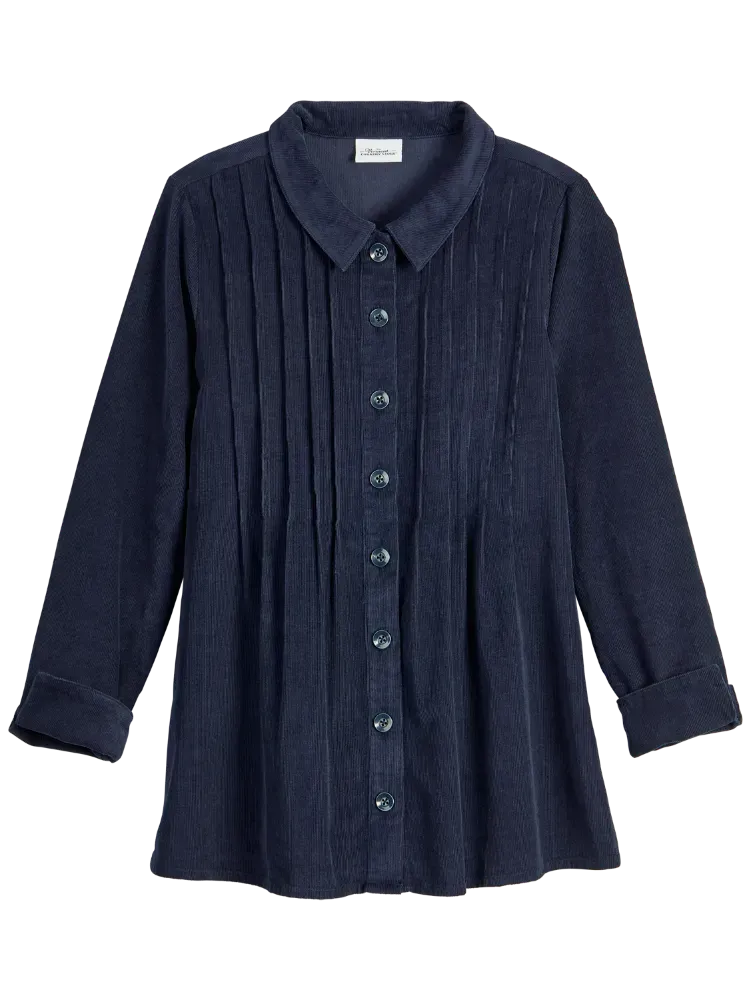 Women's Pintucked Floral Corduroy Tunic Top