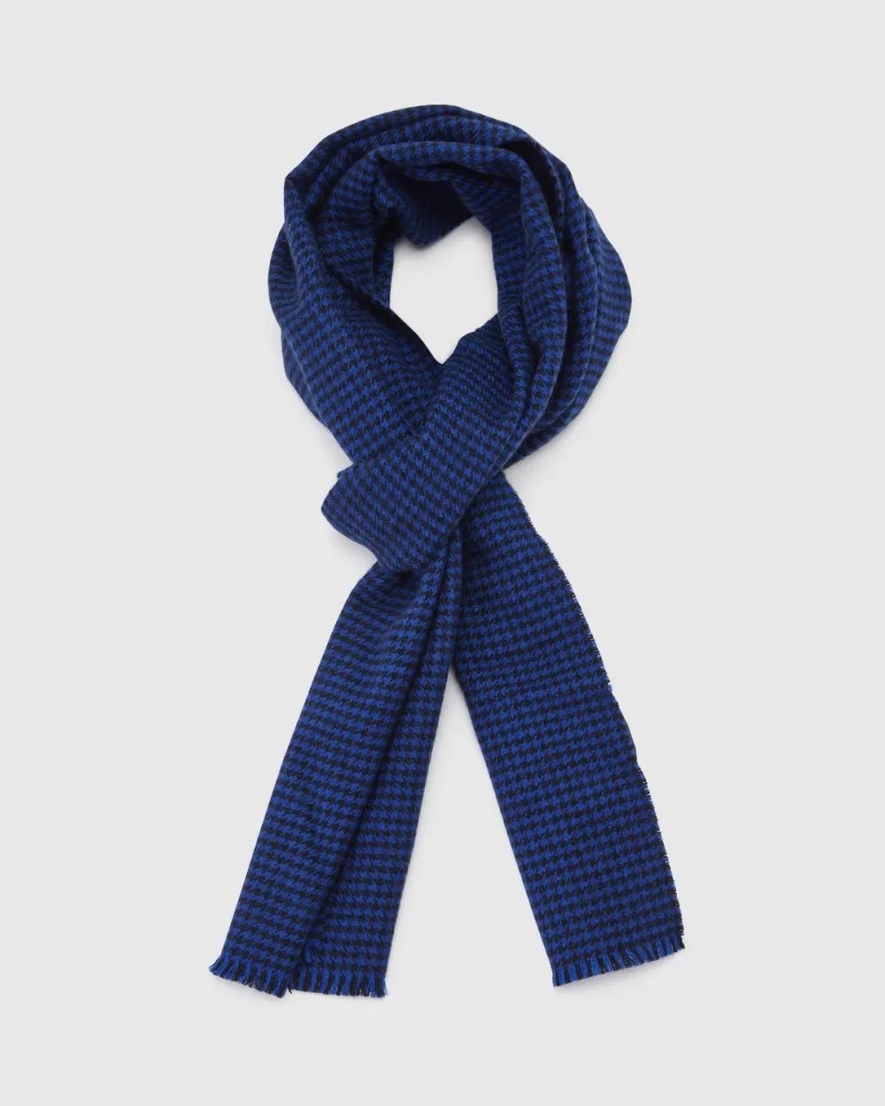 BLUE HOUNDSTOOTH PATTERN WOOL PLAID SCARF
