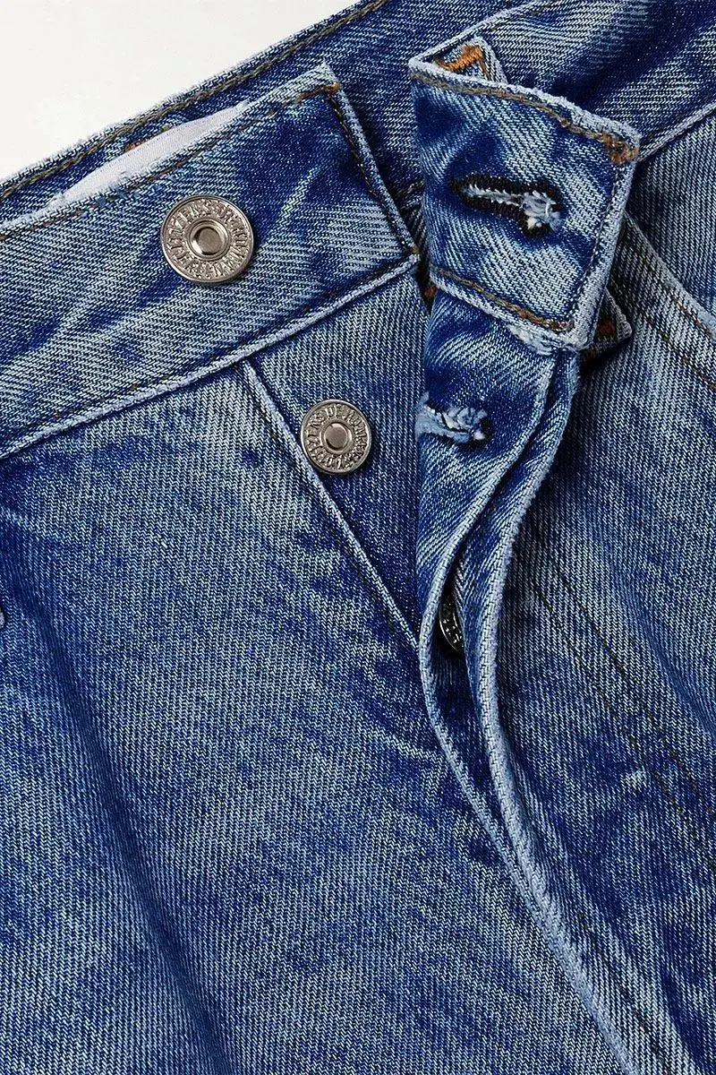 Wash Roll Hem High Rise Straight Leg Jeans