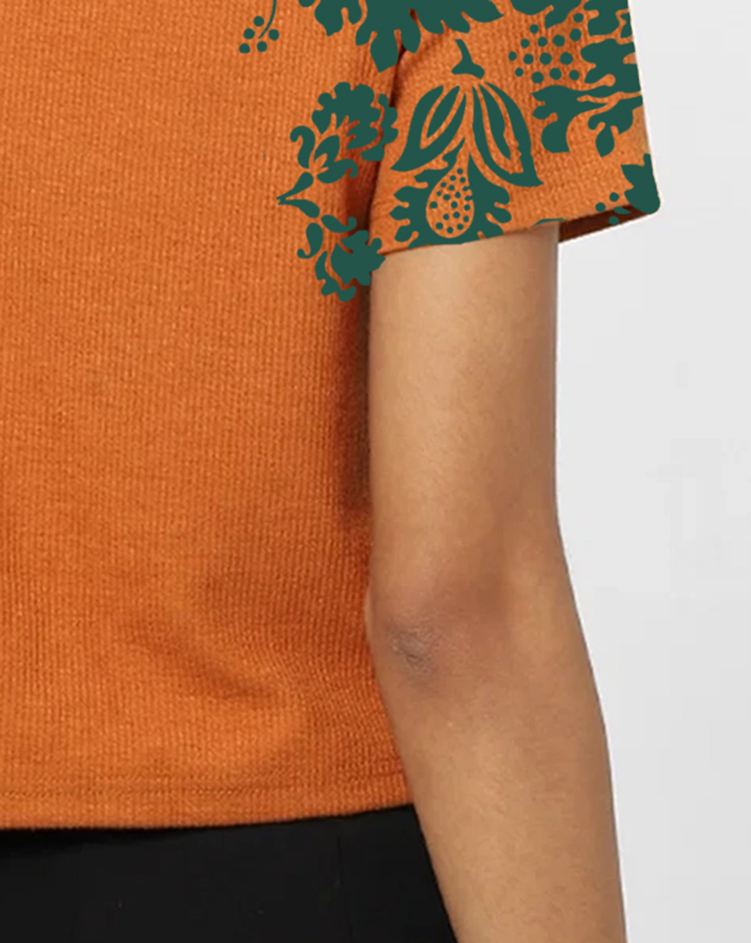 Orange Cut Out Floral Print Short Sleeve Cropped T-shirt