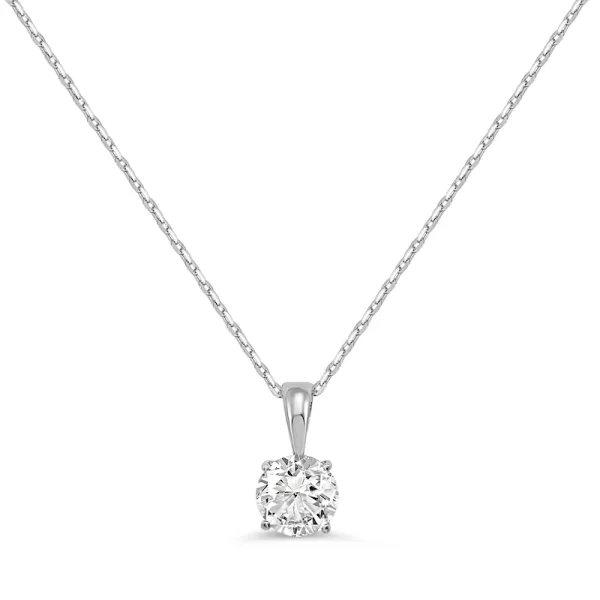 Solitaire Diamond Necklace 1 ct tw Round-cut 14K White Gold 18