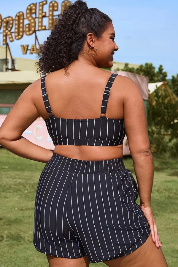 Plus Size Green Check Pinstripe Bikini Top