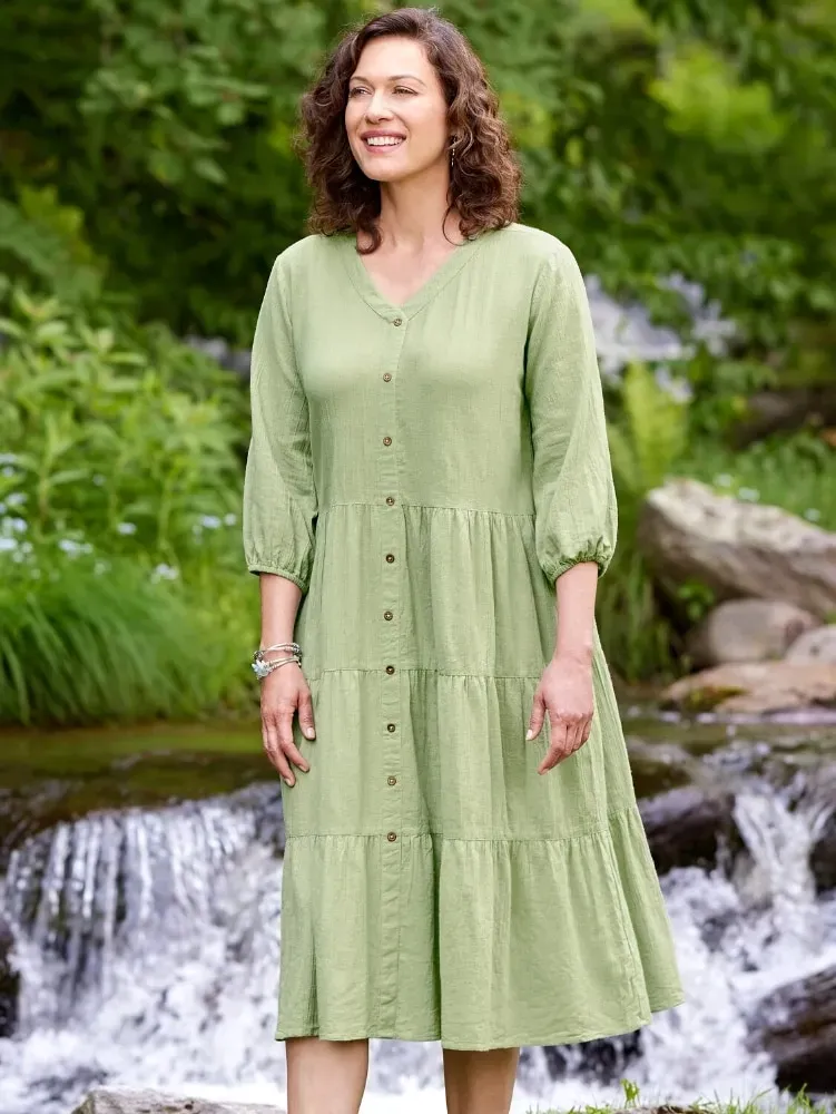 Ella Simone Triple-Tier Cotton Gauze Midi Dress