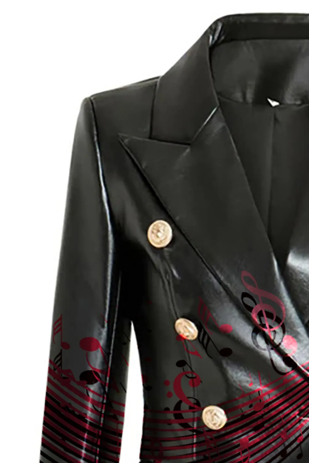 Chic Lapel Collar Long Sleeve Double Breasted Tailored Faux Leather Blazer