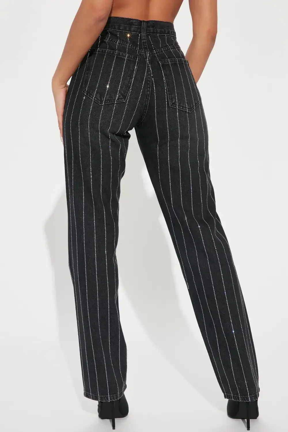 Outshine You Non Stretch Embellished Straight Leg Jeans - Black