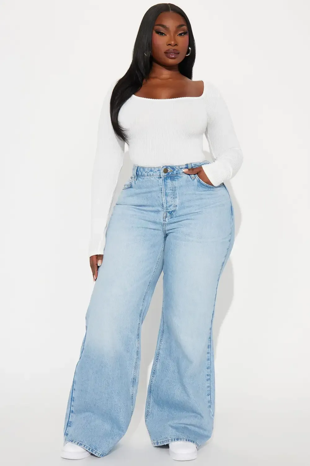Meant To Be Non Stretch Wide Leg Jeans - Light Blue Wash
