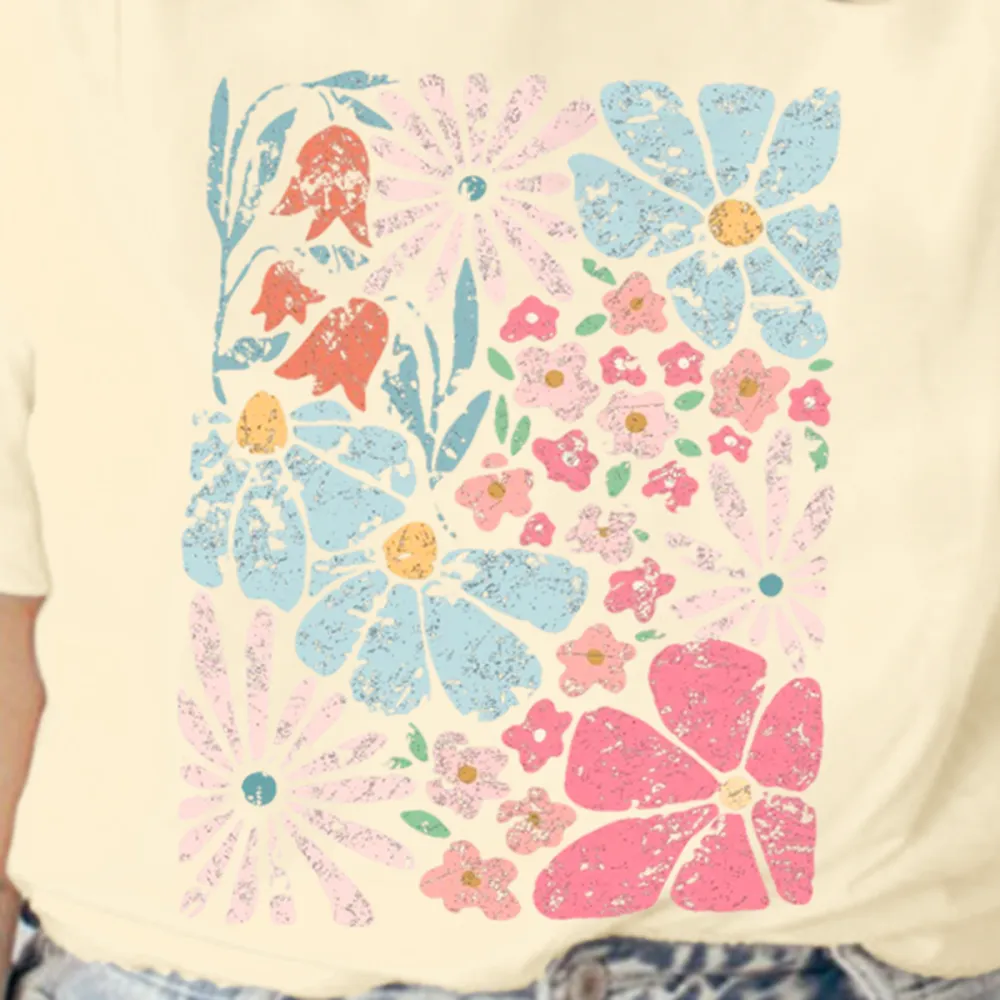 Women's Short-Sleeved Daisy Color Print T-Shirt