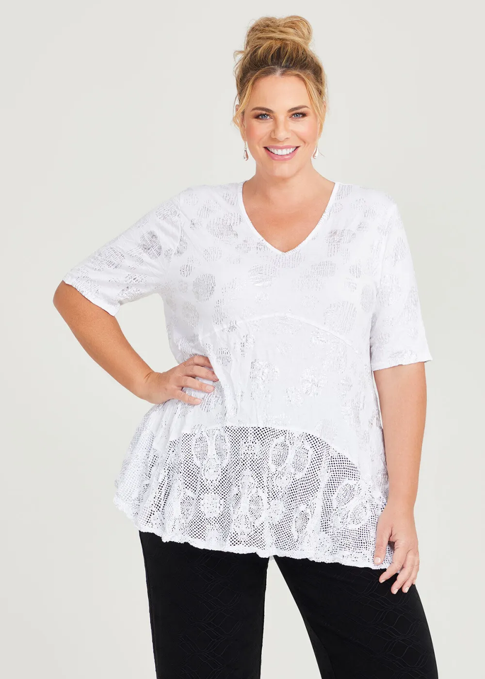Mesh Overlay Foil Bamboo Top