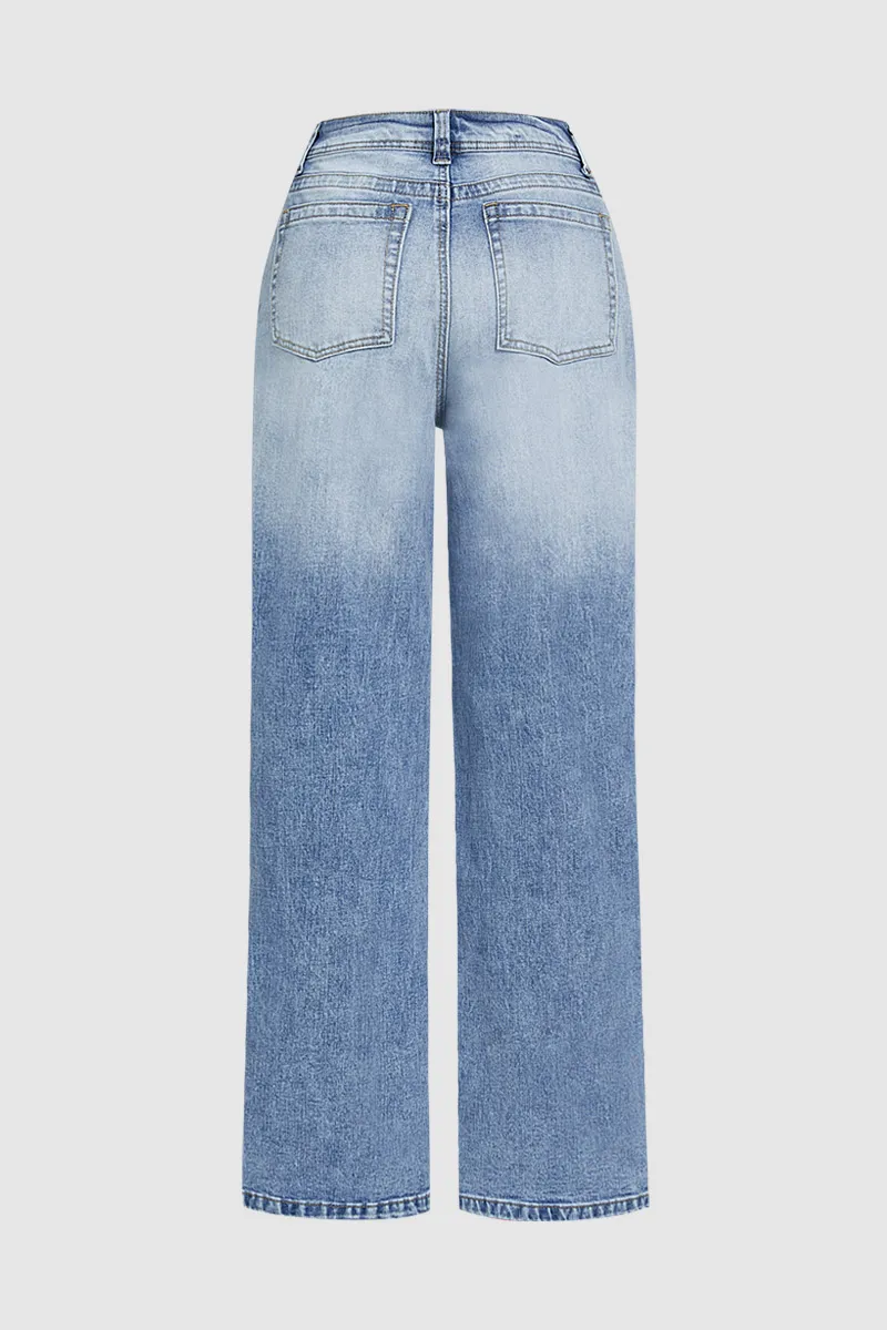 Wash Stitch Detail Stretchy Low Waist Straight Leg Jeans