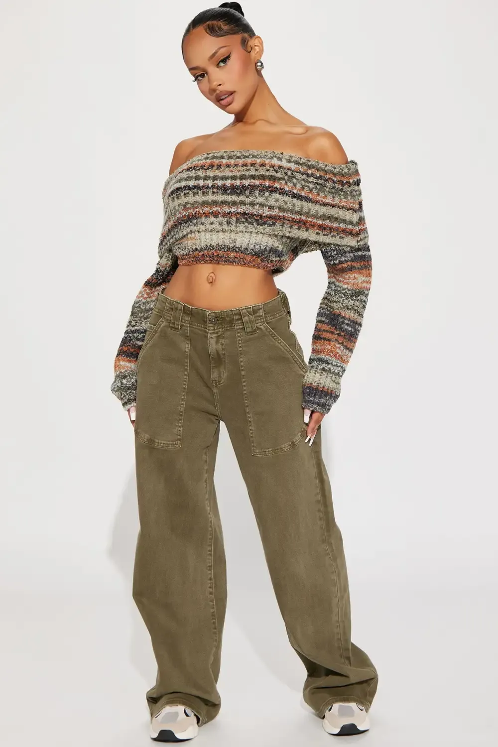 Genuinely Drop Waist Baggy Utility Jeans - Olive