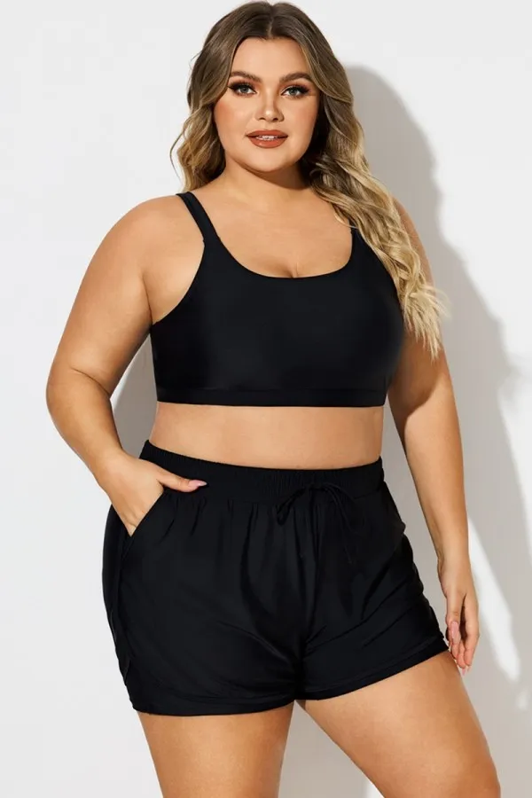 Plus Size Green Check Pinstripe Bikini Top