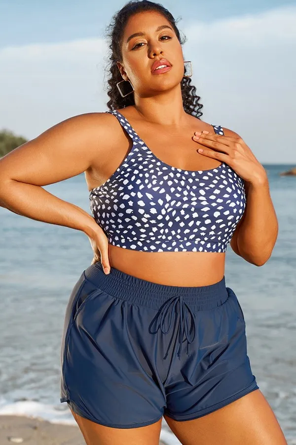 Plus Size Indigo Dot Square Neck Bikini Top