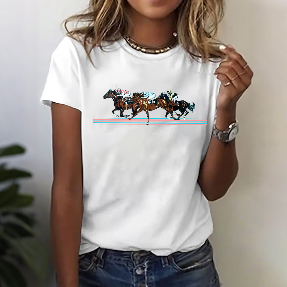 Horse Race Graphic Print T-Shirt