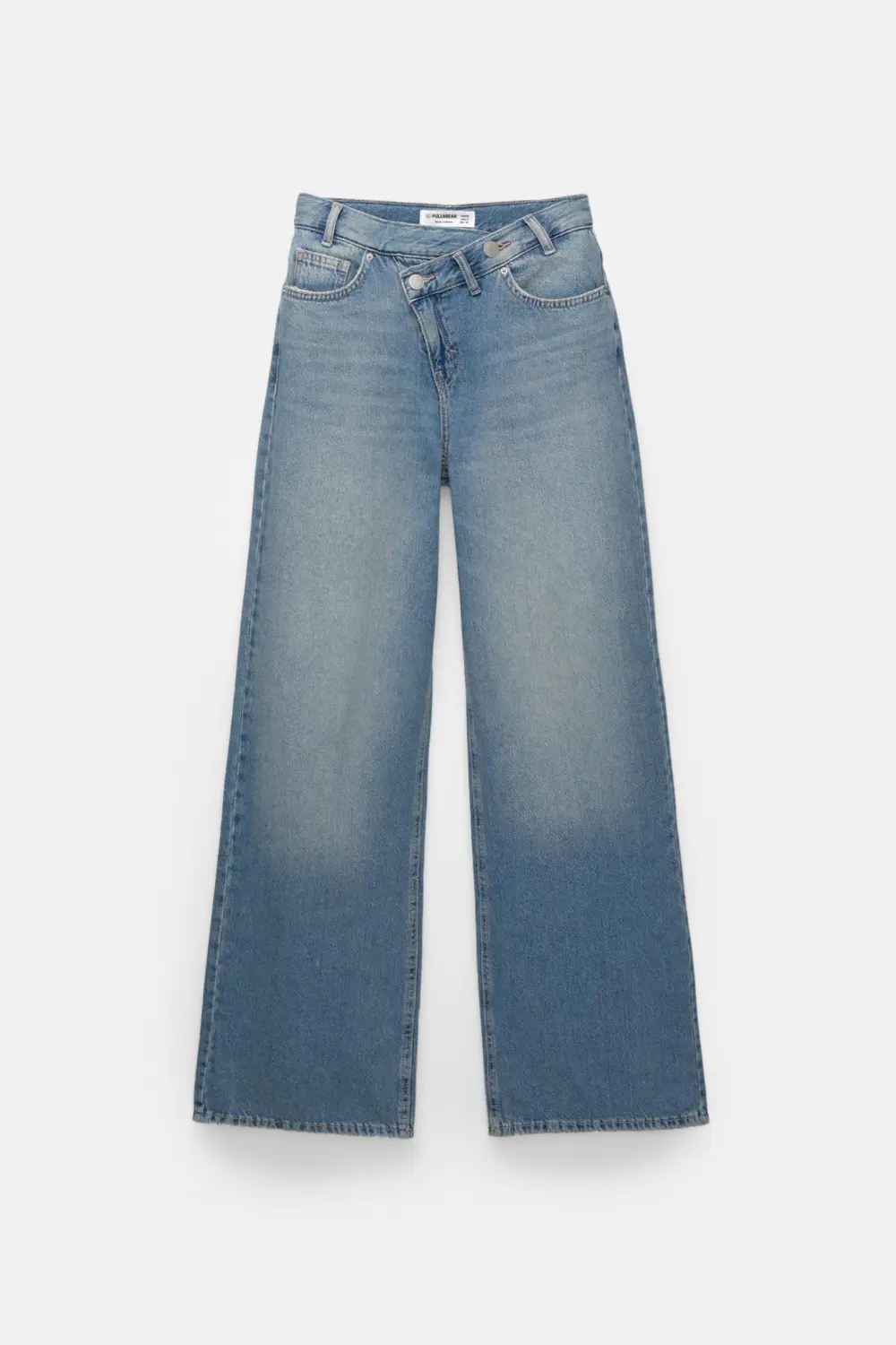 Jeans wide leg cintura cruzada
