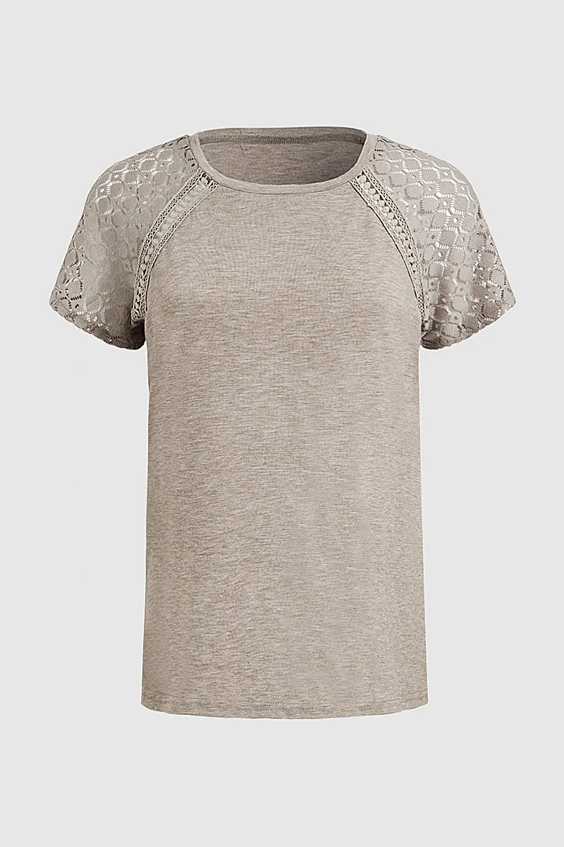 Solid Hollow Out Round Neck Short Sleeve T-Shirt