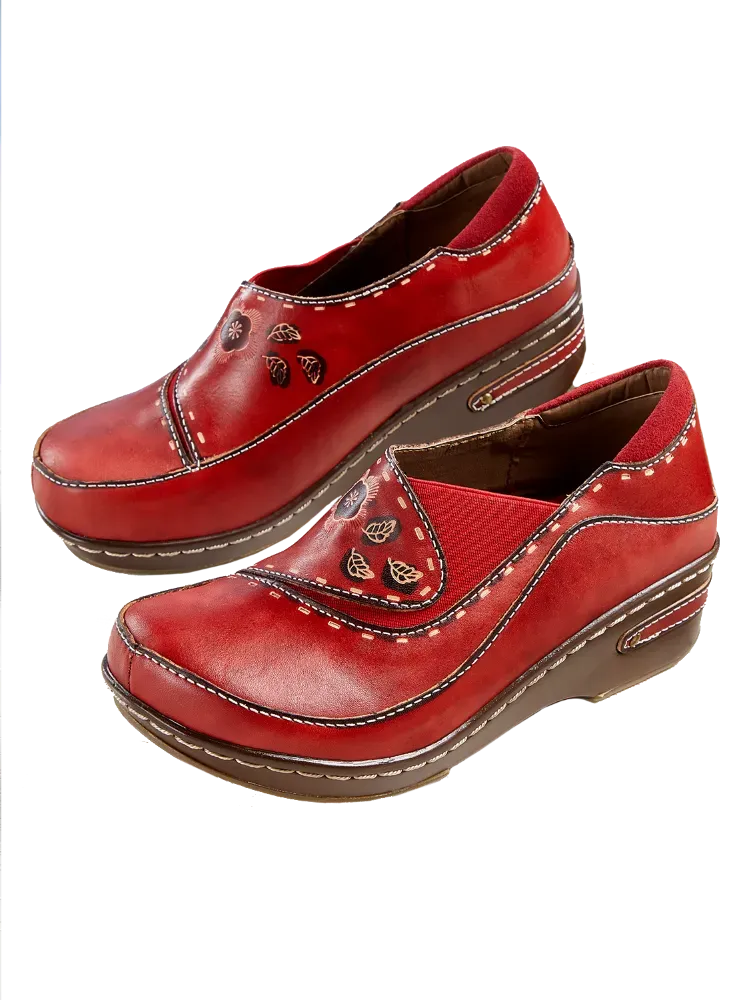 Women's Brushstrokes And Blossoms Leather Clogs