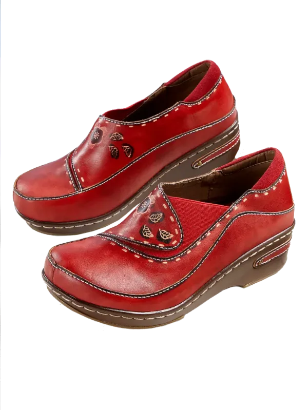 Women's Brushstrokes And Blossoms Leather Clogs