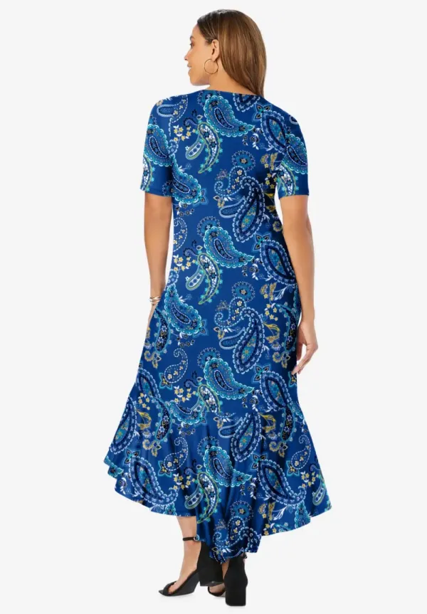 Stretch Knit Flounce Hem Maxi Dress