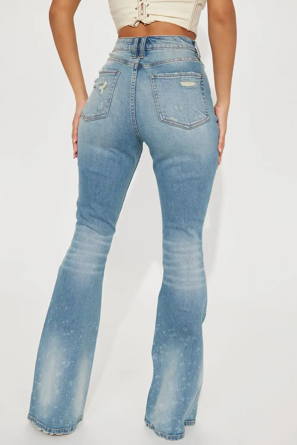 Just A Sec Ripped Low Stretch Flare Jeans - Light Wash