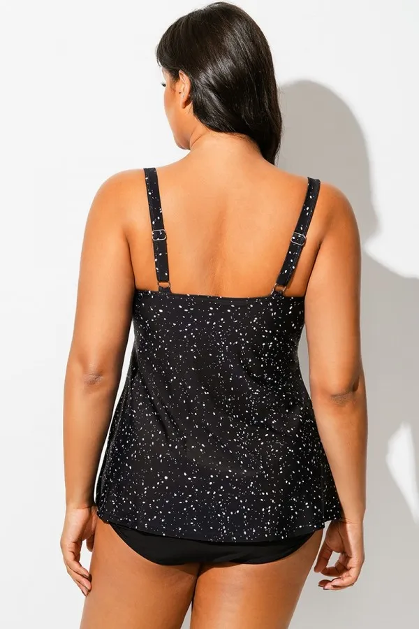 V-Neck Starry Night Print Underwire Tankini Top
