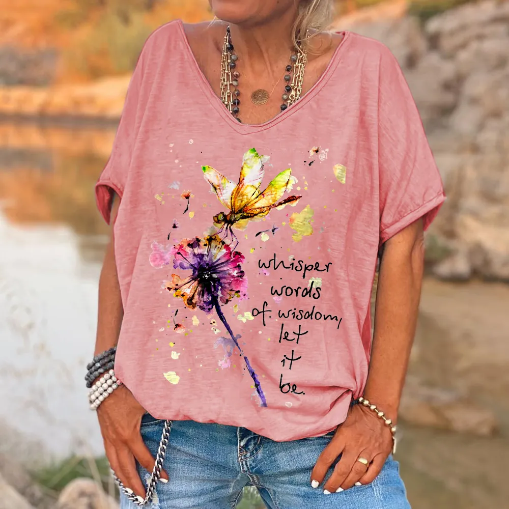 Whisper Words Of Wisdom Dragonfly Printed Hippie T-shirt