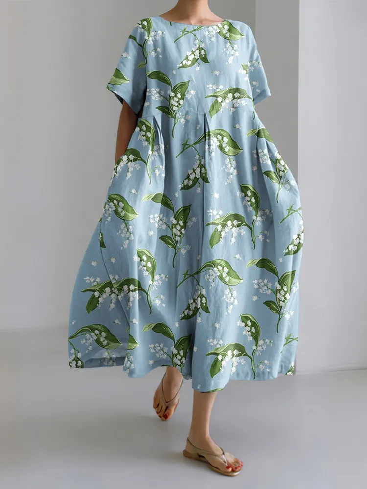 Women's Convallaria Majalis Floral Lapel Fresh Dress