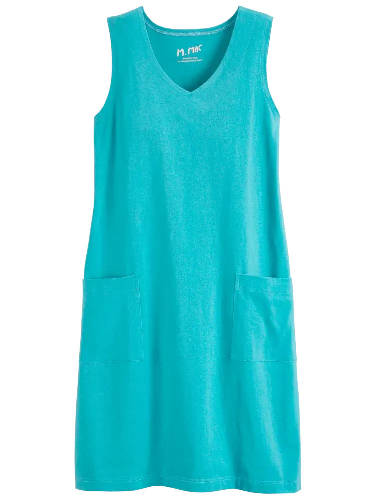 M.MAC Solid Cotton Knit Sleeveless Knee-Length Dress With Pockets