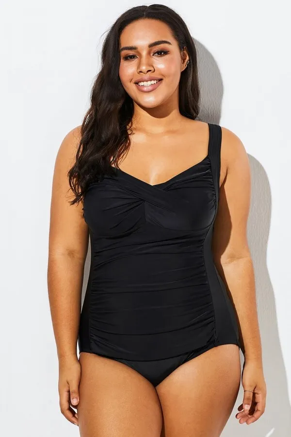 Purple Textured Twist Front One Piece Swimsuit