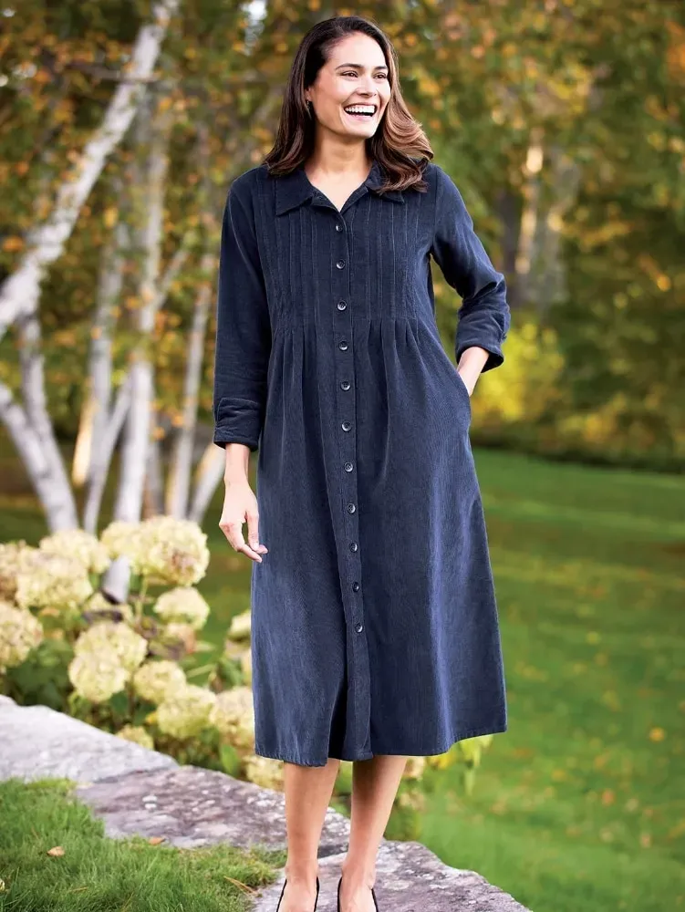 Pintuck Cotton Corduroy Dress